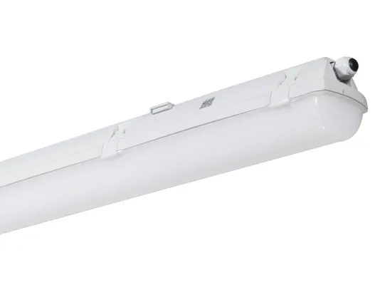 Dustproof, waterproof and impact-resistant plastic industrial LED light fittings.
